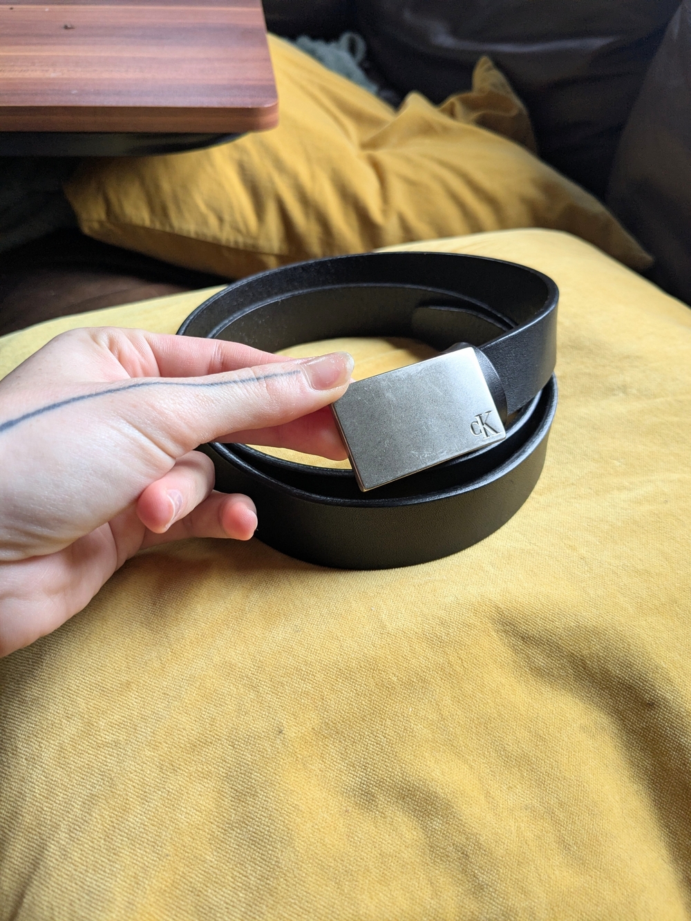 Calvin Klein Black Leather Belt with Silver Buckle